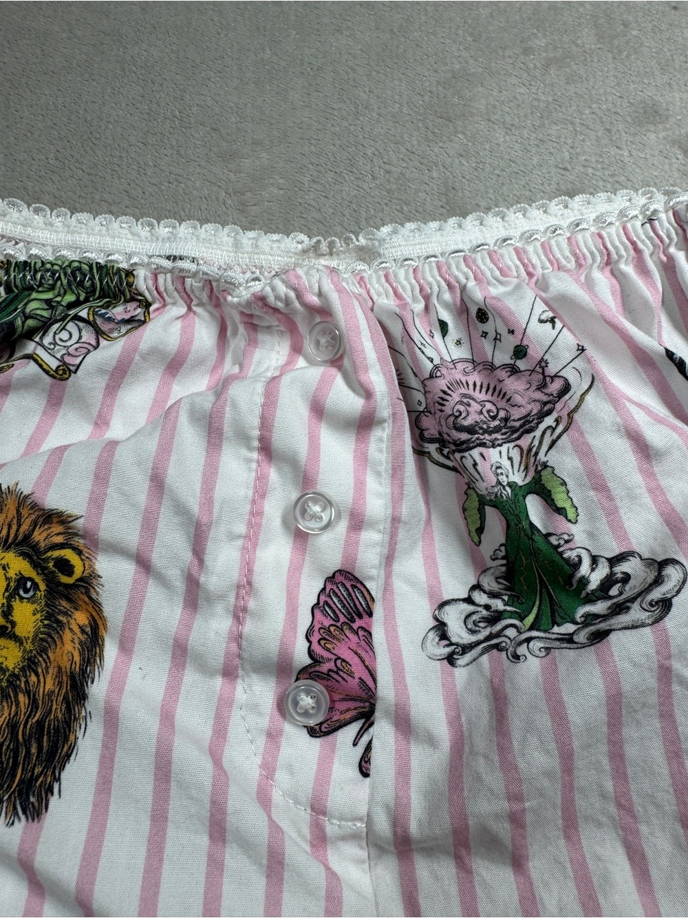 Katie Kime X Wicked Pink White Striped Boxer Style Floral Lace PJ Shorts Medium - Picture 6 of 16